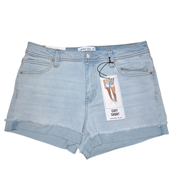 Vanilla Star Cuffed Mid Rise Light Wash Short Denim Jean Shorts Size 5 /W27 NWT - Picture 1 of 7
